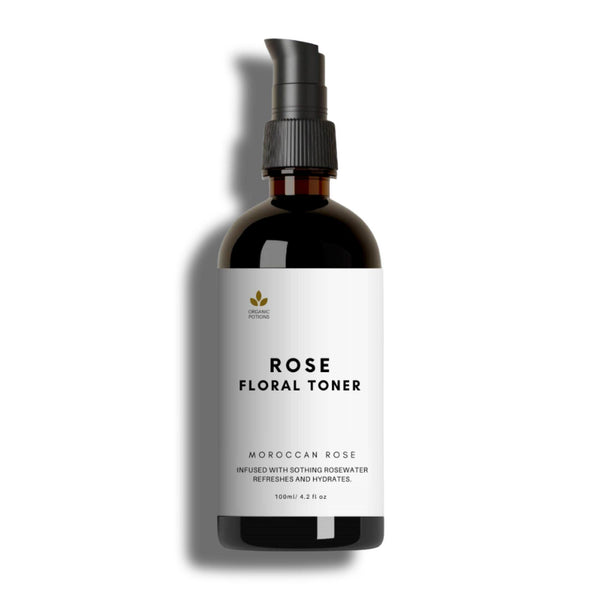 A bottle of Organic Potions skincare Moroccan rose floral toner - deep moisturizer